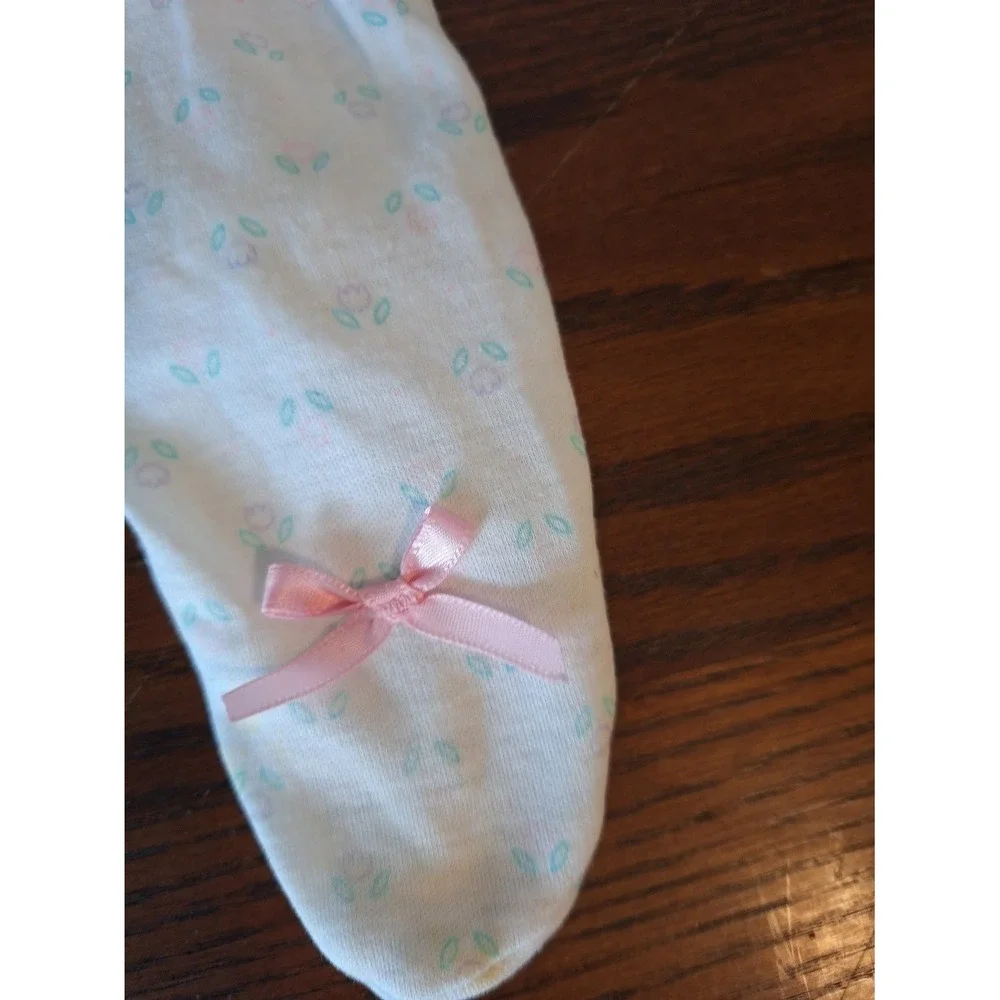 Baby Girls White Floral Footed Sleeper Ruffle Collar Pink Bows One Piece Pajamas